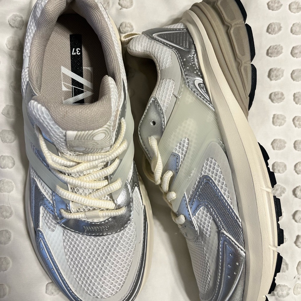 Zara Kids Stylish White and Silver Sneakers